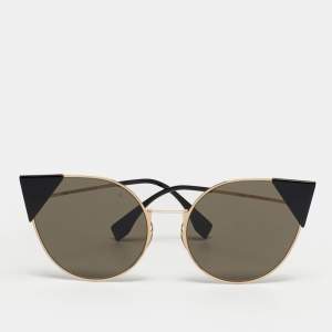 Pre Owned Fendi Black/Gold Tone FF0190/S Cat Eye Sunglasses
