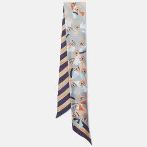 Pre Owned Fendi Grey Monster Eyes Silk Wrappy Scarf 