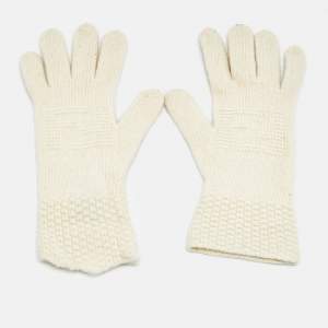 Pre Owned قفازات حياكة صوف كريمية من فندي صغير