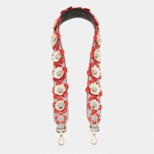 مملوكة مسبقًا Fendi Multicolor Floral Applique Leather Shoulder Bag Strap