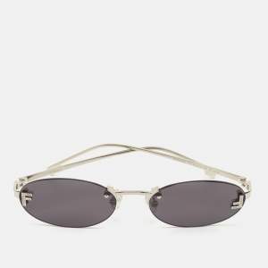Pre Owned Fendi  Rimless Black Silver Tone Oval Sunglasses