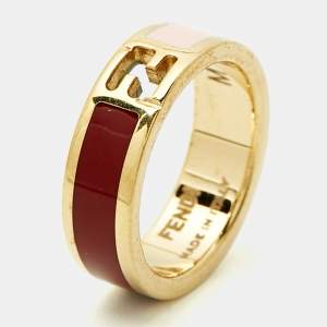 Pre Owned Fendi  Fendista Enamel Gold Tone Ring Size 54