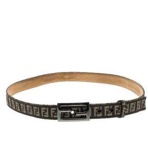 Fendi Brown Zucchino Canvas FF Buckle Belt 105cm