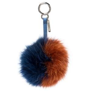 Pre Owned Fendi Orange/Blue Fox Fur Pom Pom Bag Charm