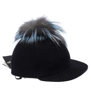 Pre Owned Fendi Black Wool Fox Fur Trim Baseball Cap M