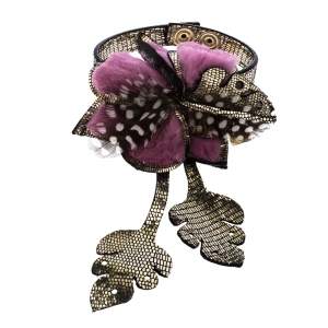 Pre Owned Fendi Fur Feather Flower Metallic Leather Statement Bracelet