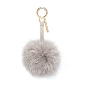 Pre Owned Fendi Light Grey Fox Fur Pom Pom Bag Charm