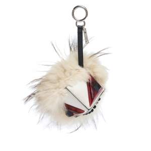 Pre Owned Fendi Mulitcolor Fox Fur and Leather Eye Studded Cube Monster Bag Charm