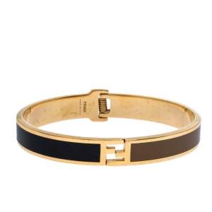 Fendi Fendista Enamel Gold Tone Hinged Bangle Size M