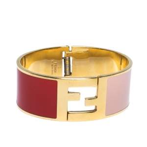 مملوكة مسبقًا Fendi Fendista Bi-Color Enamel Gold Tone Wide Bracelet M