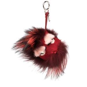 Pre Owned Fendi Red Fur Crystal Monster Bag Charm