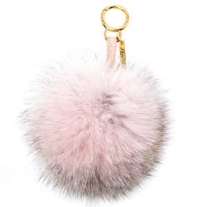 Pre Owned Fendi Beige/Pink Fox Fur Pom Pom Bag Charm