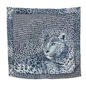 Fendi Blue Leopard Print Silk Scarf