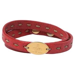 Fendi Selleria Leather Gold Tone Double Wrap Bracelet 