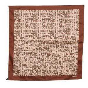 Pre Owned Fendi Tobacco Brown Logo Print Cotton Scarf