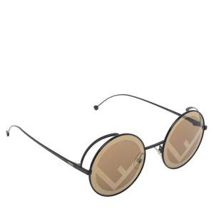 مملوكة مسبقًا Fendi Black Tone/ Brown Zucca FF 0343/S Fendirama Round Sunglasses
