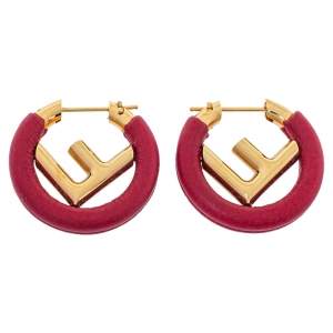Fendi F Is Fendi Dark Red Leather Hoop Earrings