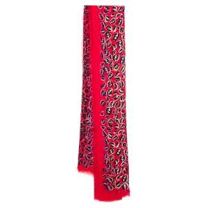 Pre Owned Fendi Red Zucca Leopard Pattern Printed Modal & Silk Scarf