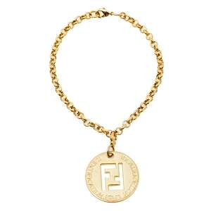 Fendi Gold Tone Identification Pendant Charm Bracelet