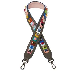 Pre Owned Fendi Multicolor Leather Studded Strap You Shoulder Bag Strap