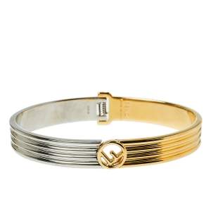 Pre Owned Fendi F Gold Tone and Palladium Cuff Bracelet M