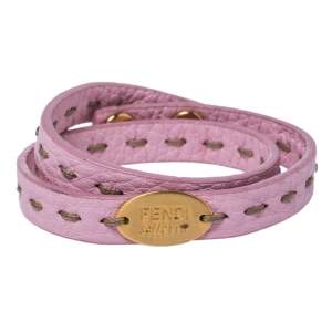 Fendi Pink Selleria Leather Double Wrap Bracelet