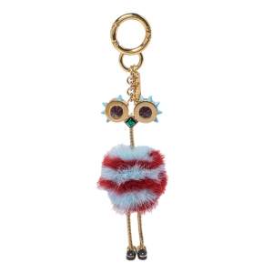 Pre Owned Fendi Blue/Red Mink Fur Ostrich Bag Charm