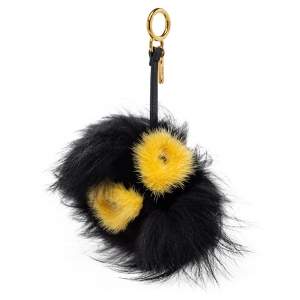 Pre Owned Fendi Black/Yellow Fox Fur Zesty Bug Bag Charm