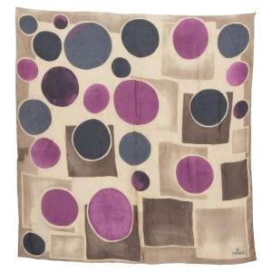 Pre Owned Fendi Vintage Beige Circle Print Silk Chiffon Scarf
