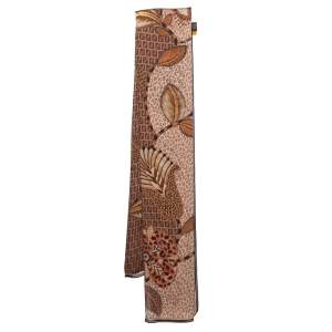 Pre Owned Fendi Brown Zucca Monogram Floral Printed Silk Scarf