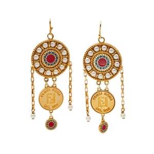 Pre Owned Fendi Gold Tone Beaded Drop Hook Earrings