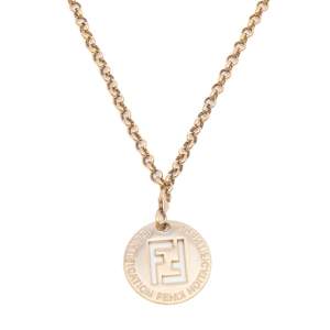مملوكة مسبقًا Fendi Collana Identification FF Gold Tone Pendant Necklace