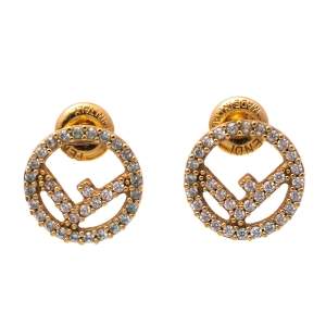 Pre Owned Fendi F is Fendi Crystal Gold Tone Stud Earrings