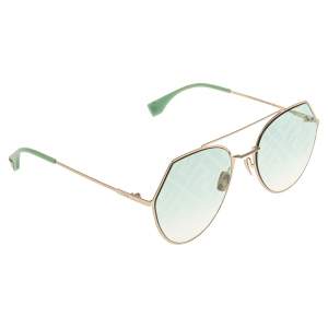 Fendi Green/Gold Metal Tone Eyeline FF Logo Effect Aviators Sunglasses