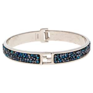 Fendi Fendista Blue Crystal Studded Silver Tone Bracelet M