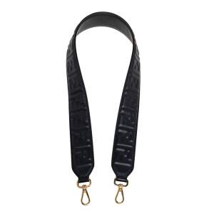 Pre Owned Fendi Black Zucca Embossed Leather Strap You Shoulder Bag Strap