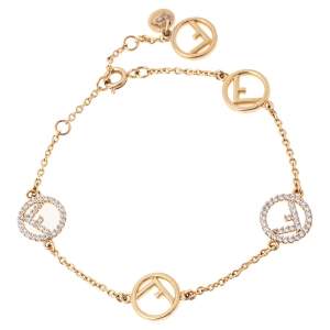 Pre Owned Fendi F is Fendi Crystal Gold Tone Bracelet