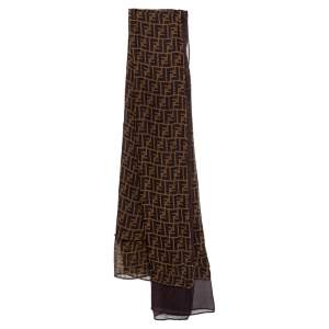 Pre Owned Fendi Brown Zucca Monogram Print Silk Scarf