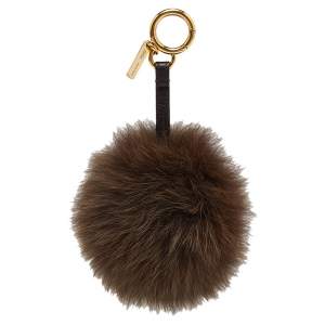 Pre Owned Fendi Brown Fox Fur Pom Pom Bag Charm