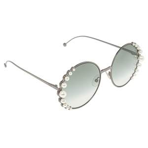 Fendi Grey Acetate FF0295S Pearl Embellished Gradient Round Sunglasses