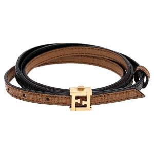 Fendi Gold Tone Bicolor Leather Wrap Bracelet