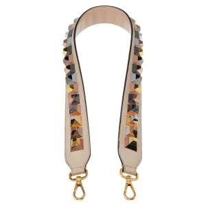 Pre Owned Fendi Beige Leather Studded Strap You Shoulder Bag Strap
