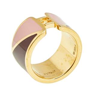 Fendi The Fendista Enamel Gold Tone Band Ring Size 54