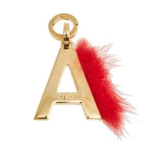 Pre Owned Fendi ABClick Letter A Gold Tone & Mink Fur Charm