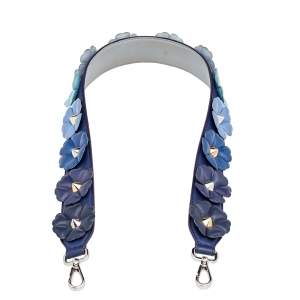 Pre Owned Fendi Blue Leather Flowerland Strap You Shoulder Strap