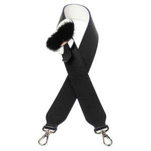 Pre Owned Fendi Black/White Leather & Mink Yukarito Karl Lagerfeld Shoulder Strap