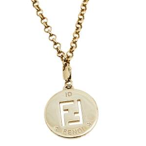 مملوكة مسبقًا Fendi Identification Gold Tone Metal Pendant Necklace