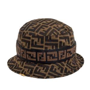 Pre Owned Fendi Brown Zucca Monogram Logo Band Detail Bucket Hat S