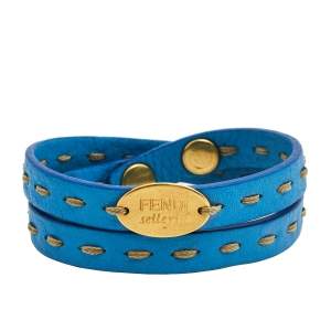 مملوكة مسبقًا Fendi Blue Selleria Leather Gold Tone Double Wrap Bracelet