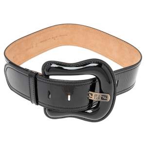 Pre Owned Fendi Black Patent Leather Buckle B Waist Belt 75CM